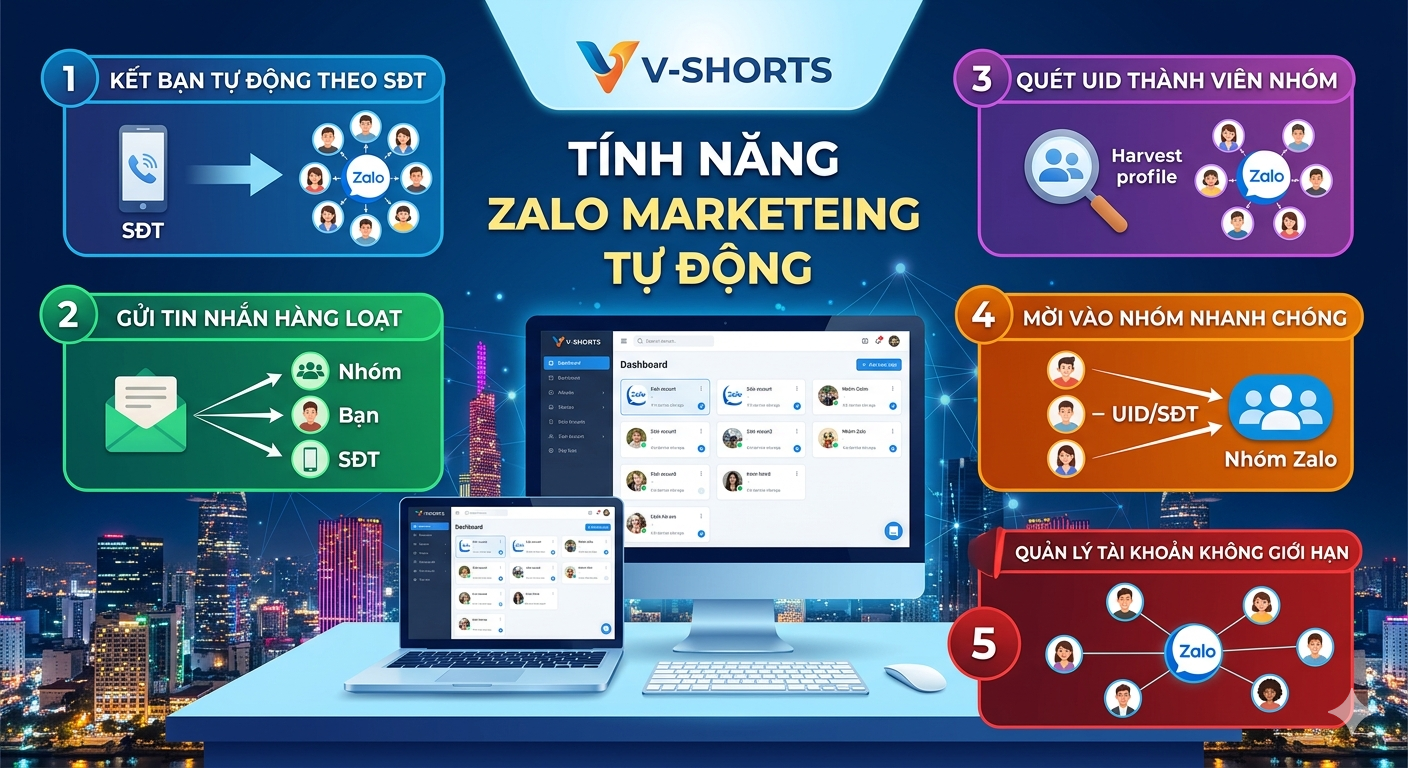V-Shorts: Phần Mềm Marketing Zalo Tự Động H&agrave;ng Loạt Đỉnh Cao 2026